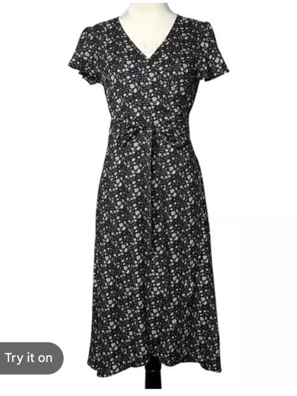 LOFT Black Floral Midi Wrap Skirt Size 12